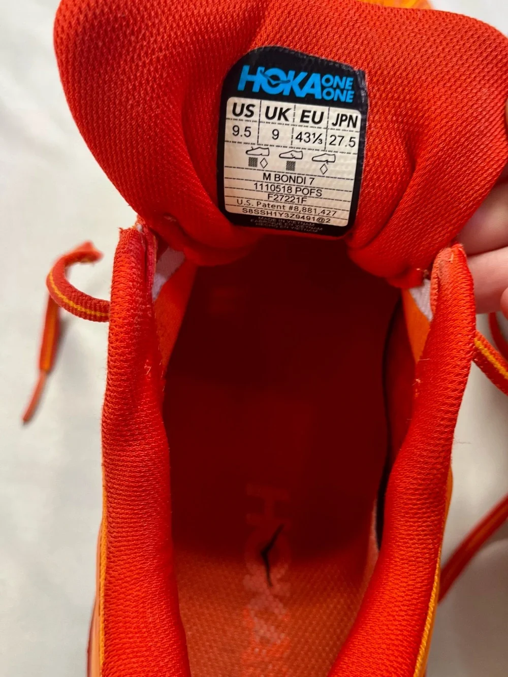 Hoka One One Bondi 7 Mens Running Shoes Persimmon Orange - 9.5